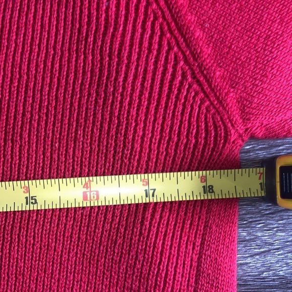 Vintage Womens Jantzen Large Red Knit Sweater W/ Hand Embroidery Flower - Picture 6 of 8